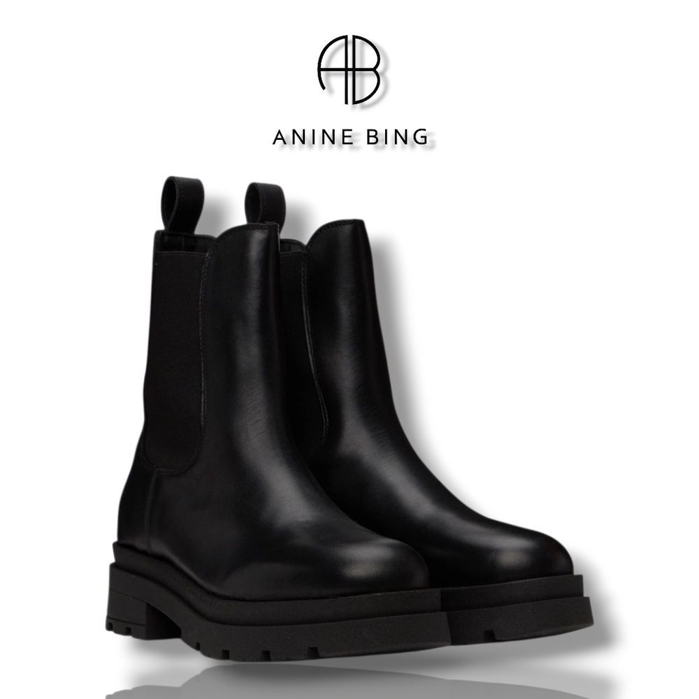 ANINE BING Black Leather Justine Chelsea Boots Women's Size 6 Motorcycle Boots